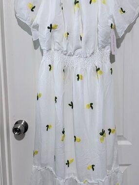 White Midi Dress with Yellow Lemon Embroidery